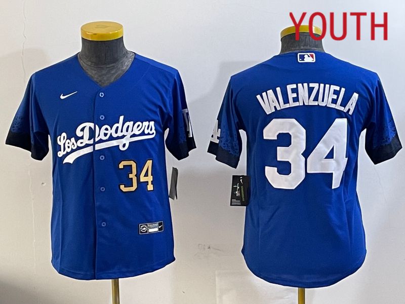Youth Los Angeles Dodgers 34 Valenzuela 2024 jersey 202411201